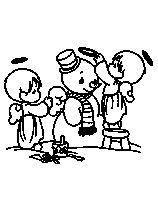 coloriage les anges habillent le bonhomme de neige